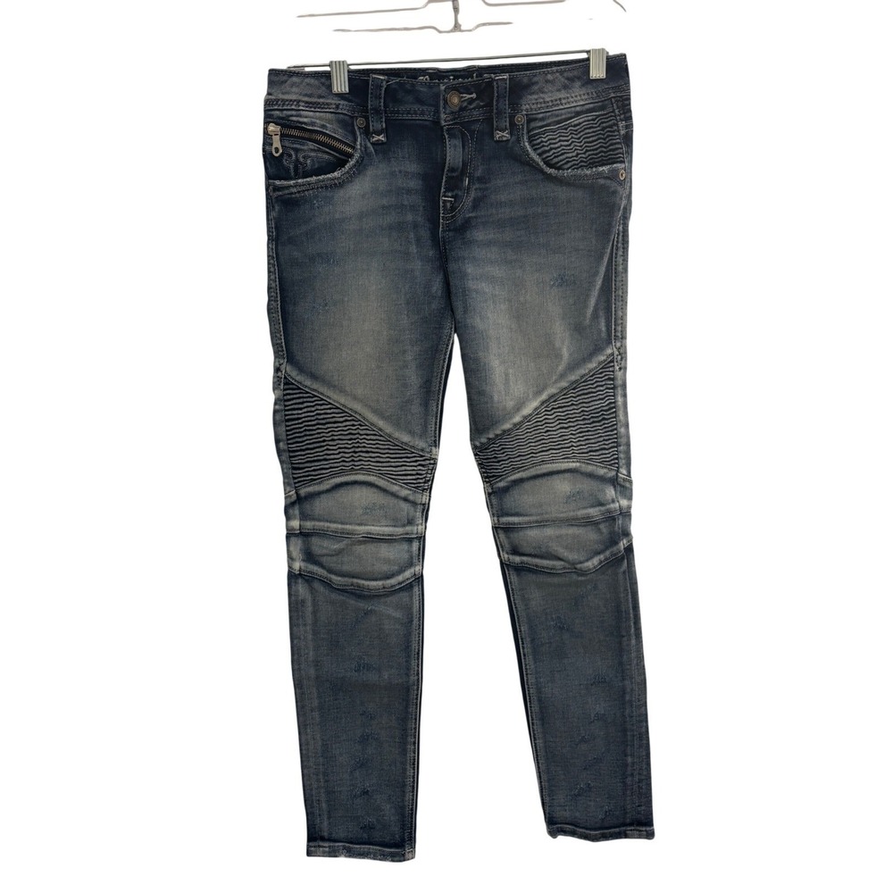 Rock Revival Gaby Moto Skinny Blue Jeans Women 27 Low Rise Stretch Biker Rocker
